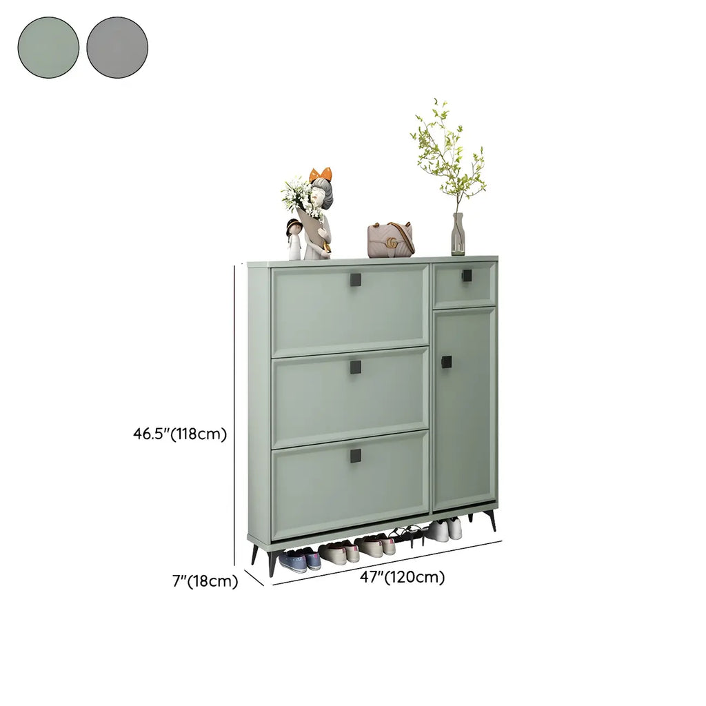 Contemporary Green Wood Shoe Cabinet for Entryway
