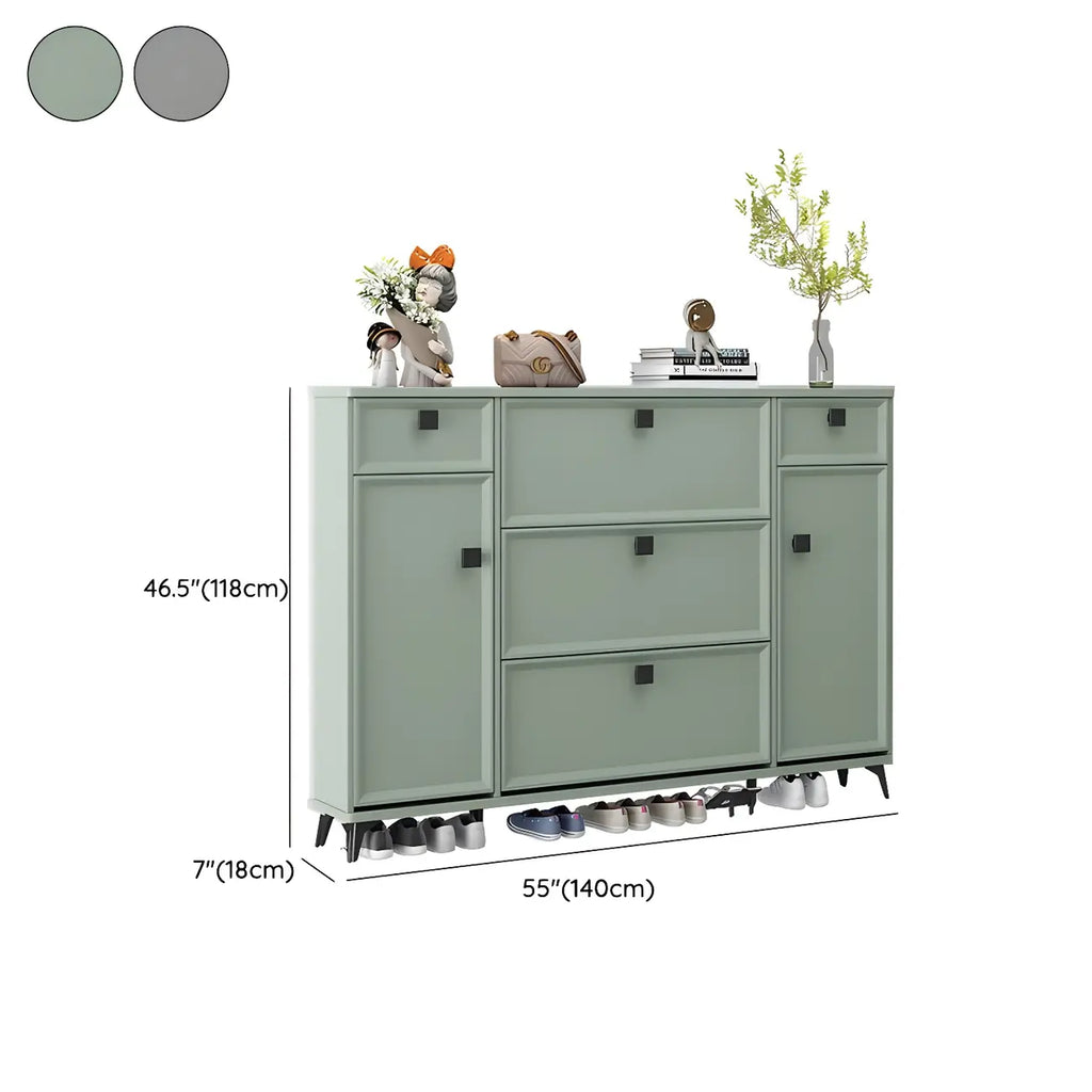 Contemporary Green Wood Shoe Cabinet for Entryway