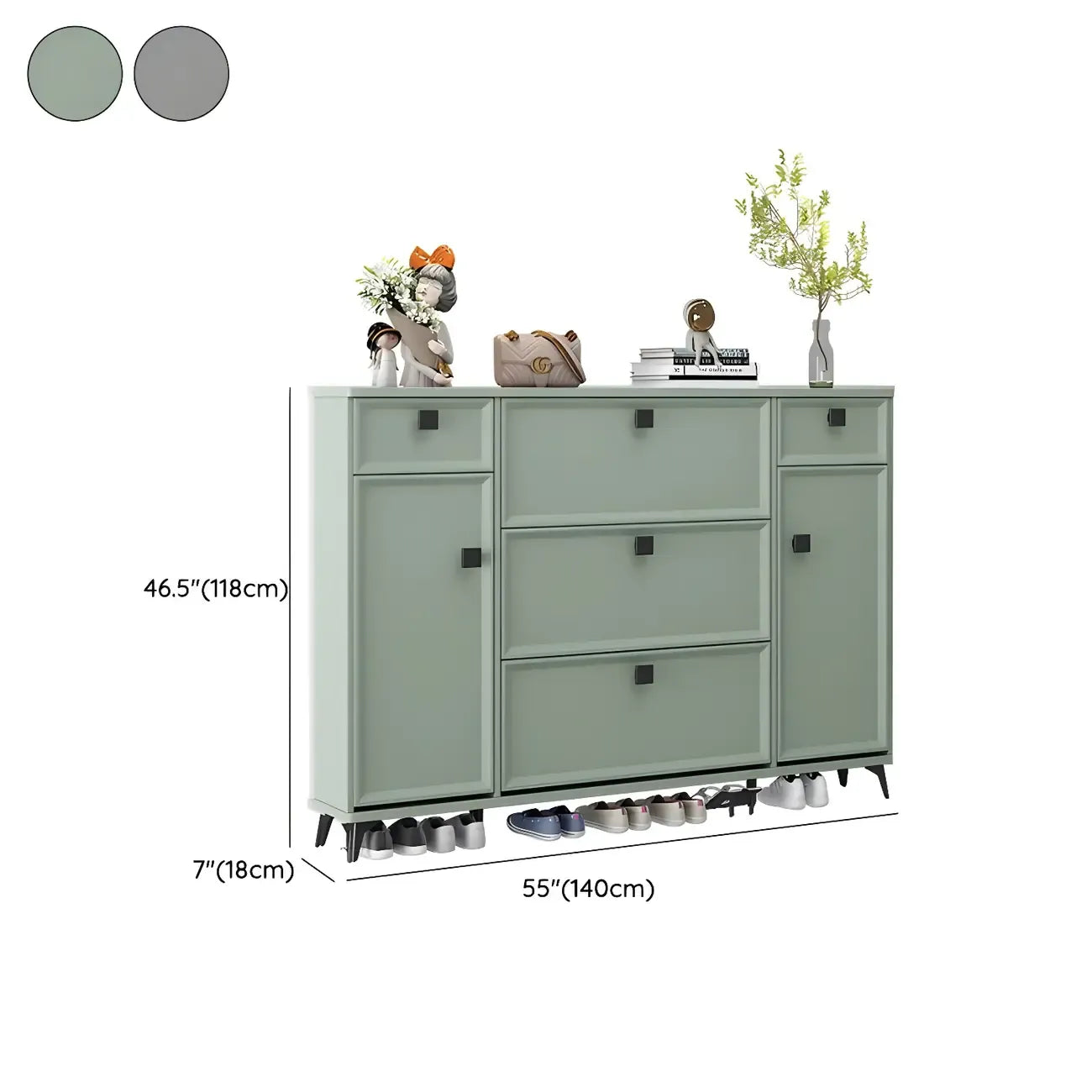 Contemporary Green Wood Shoe Cabinet for Entryway