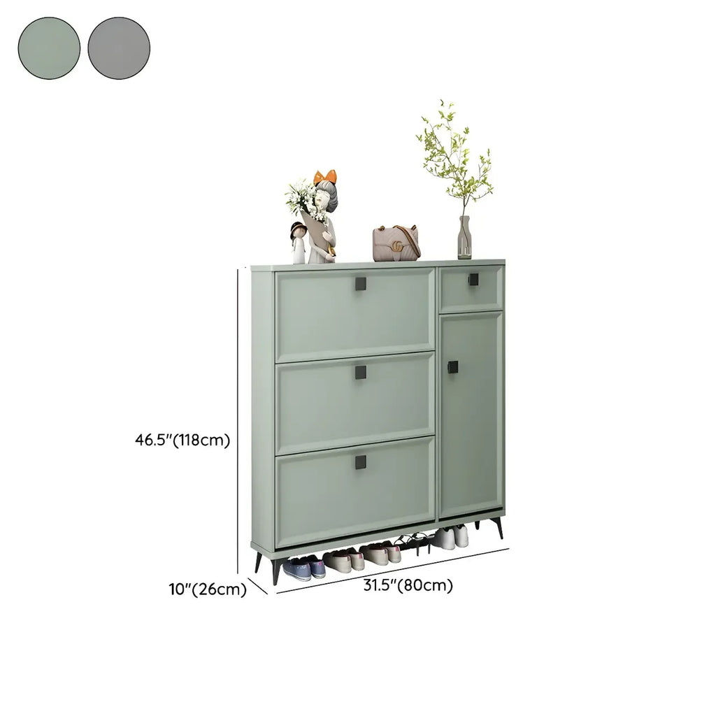 Contemporary Green Wood Shoe Cabinet for Entryway