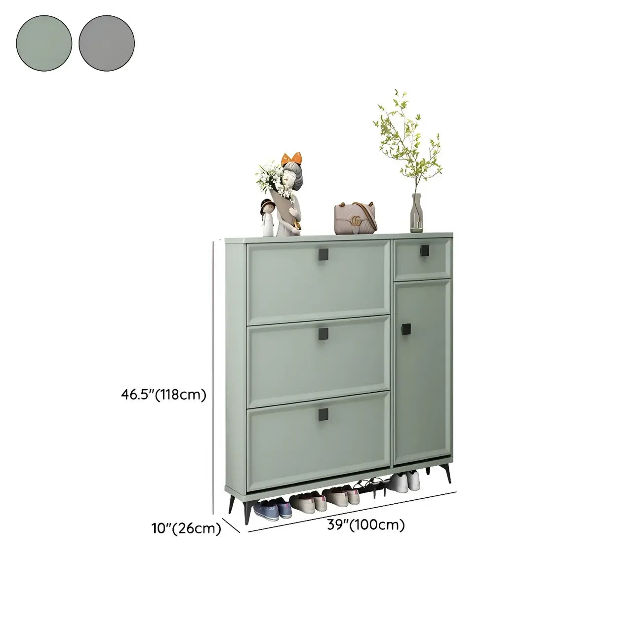 Contemporary Green Wood Shoe Cabinet for Entryway