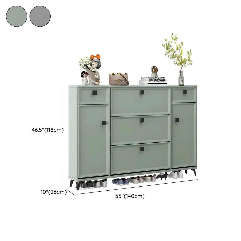 Contemporary Green Wood Shoe Cabinet for Entryway