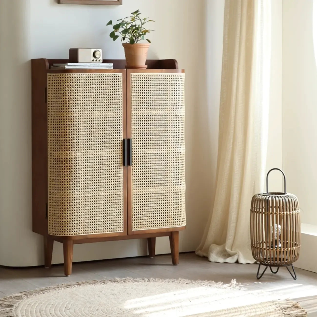 Bohemian 6-Tier Solid Wood Shoe Storage Cabinet with Door