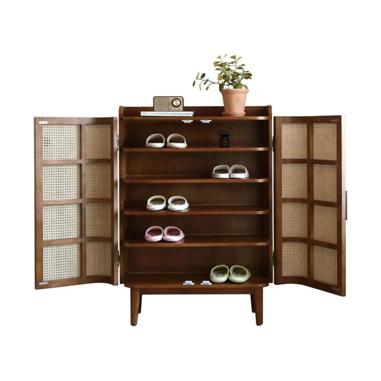 Bohemian 6-Tier Solid Wood Shoe Storage Cabinet with Door