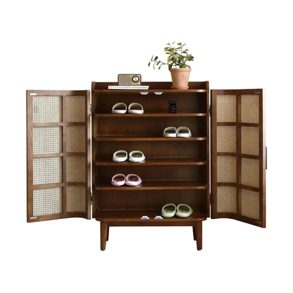 Bohemian 6-Tier Solid Wood Shoe Storage Cabinet with Door