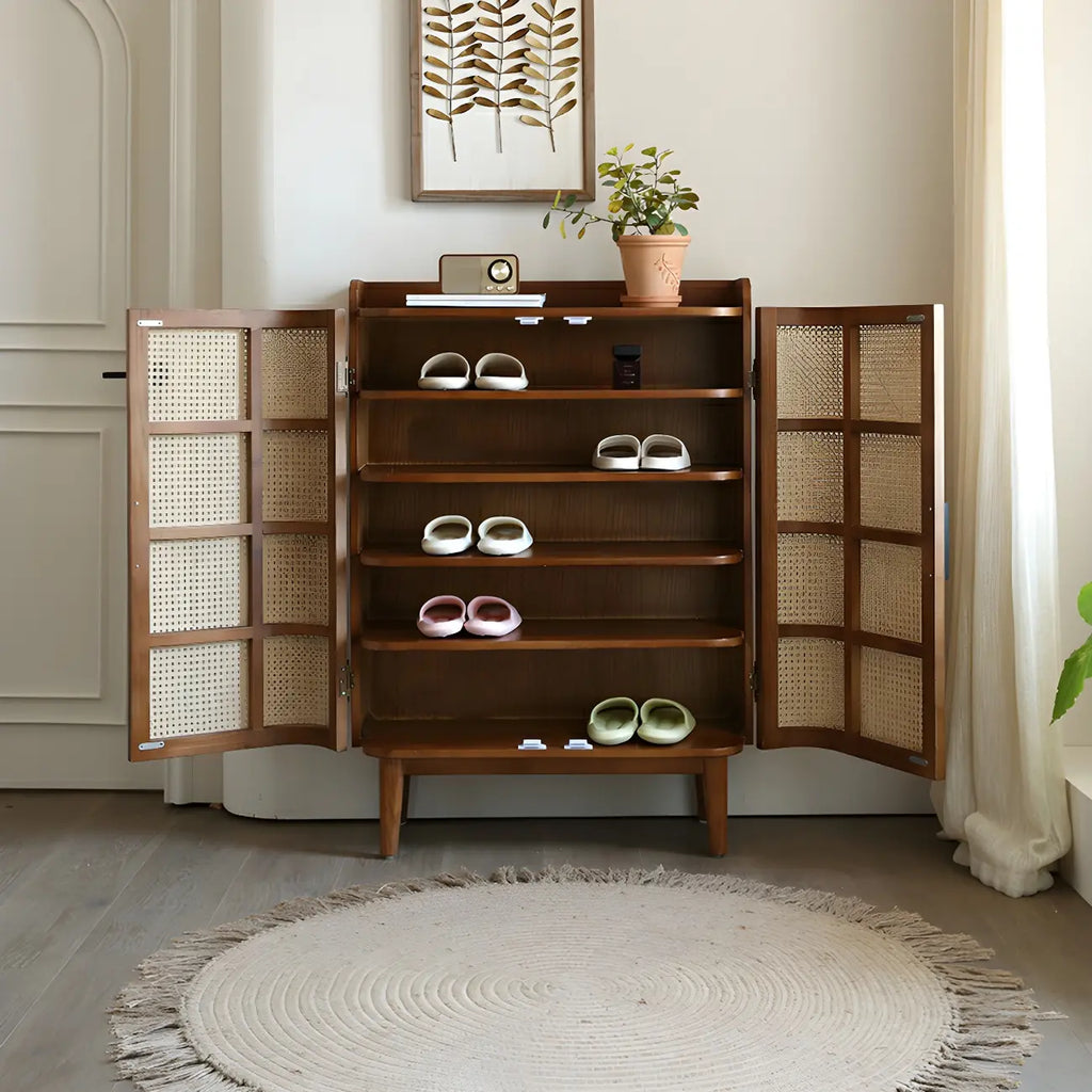 Bohemian 6-Tier Solid Wood Shoe Storage Cabinet with Door