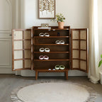 Bohemian 6-Tier Solid Wood Shoe Storage Cabinet with Door