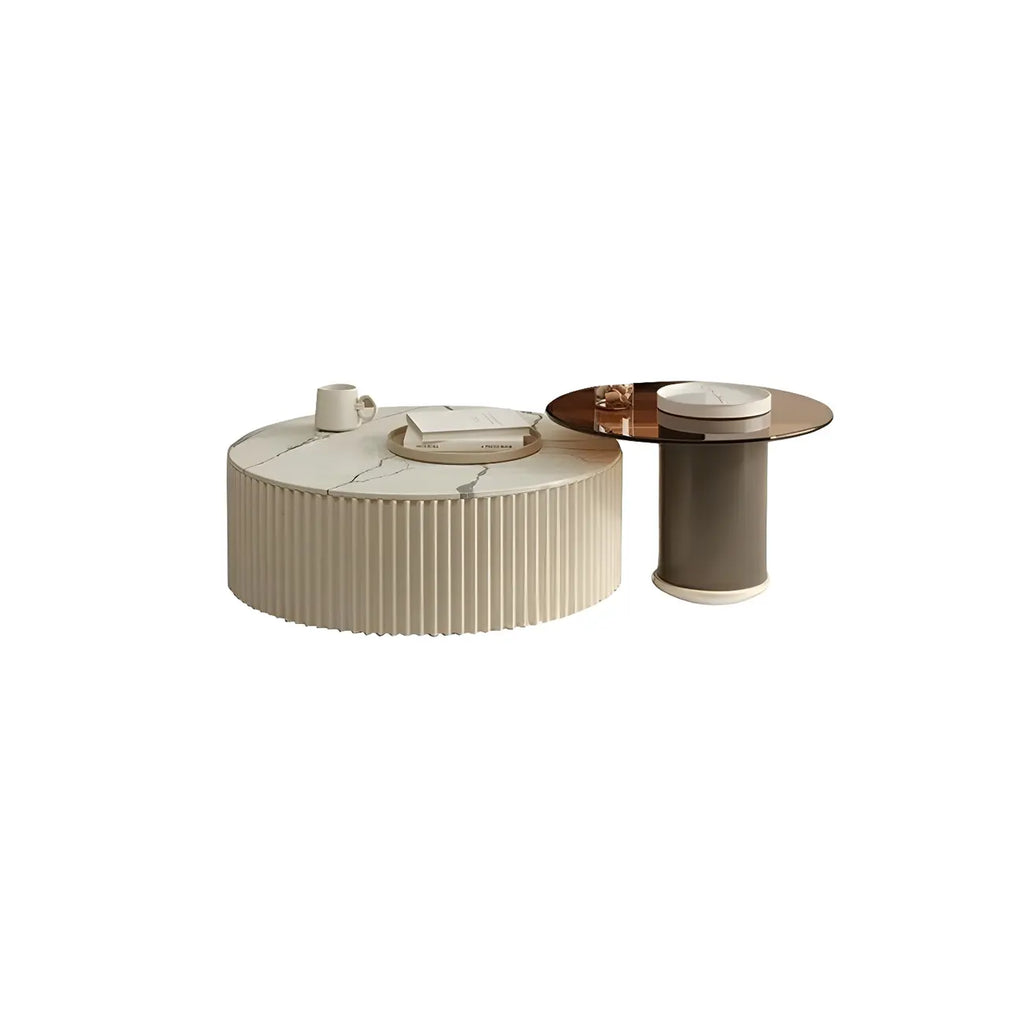 White Drum Round Wood Coffee Table with Storage