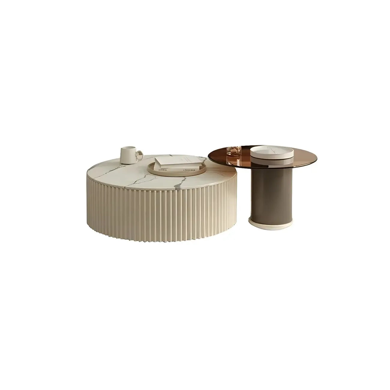 White Drum Round Wood Coffee Table with Storage