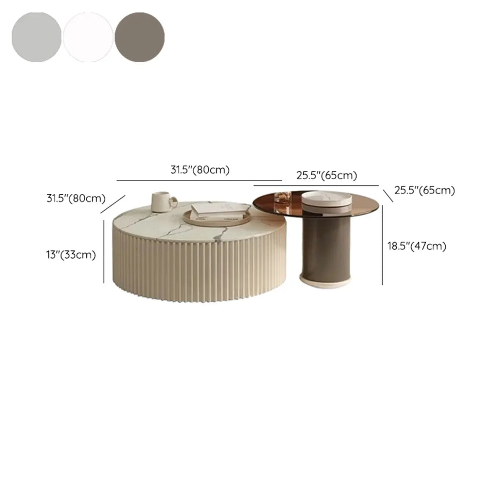 White Drum Round Wood Coffee Table with Storage