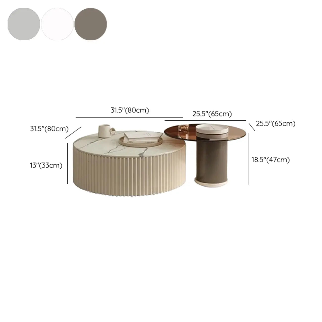 White Drum Round Wood Coffee Table with Storage