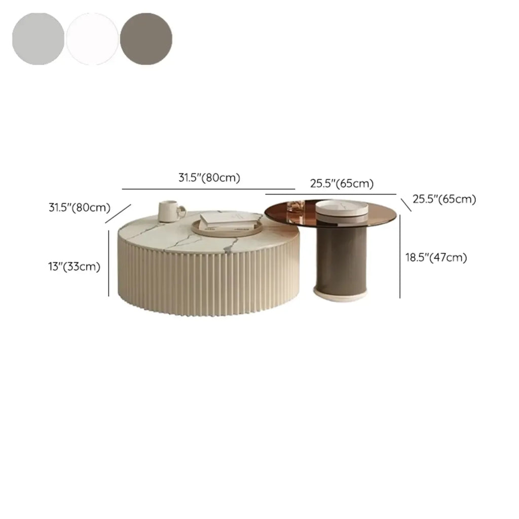 White Drum Round Wood Coffee Table with Storage