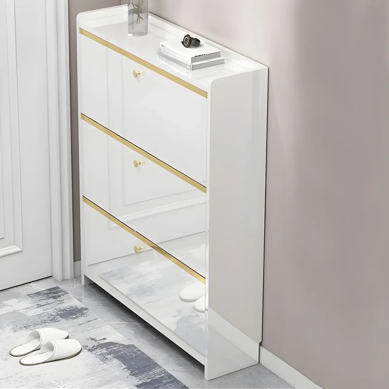 Entryway Glam Black Shoe Storage with Adjustable Shelves