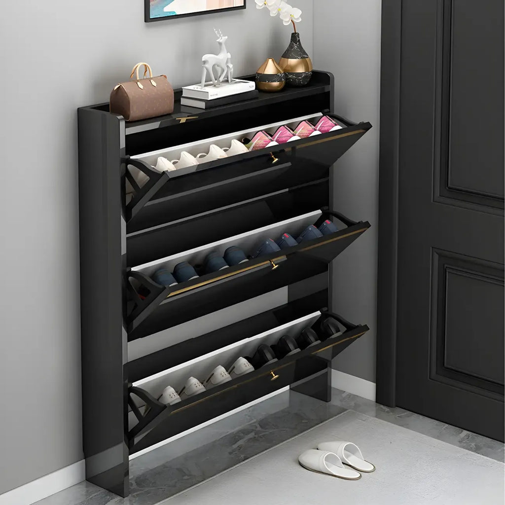 Entryway Glam Black Shoe Storage with Adjustable Shelves