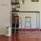 Modern Brown Wood Silver Metal Trestle Bar Tables