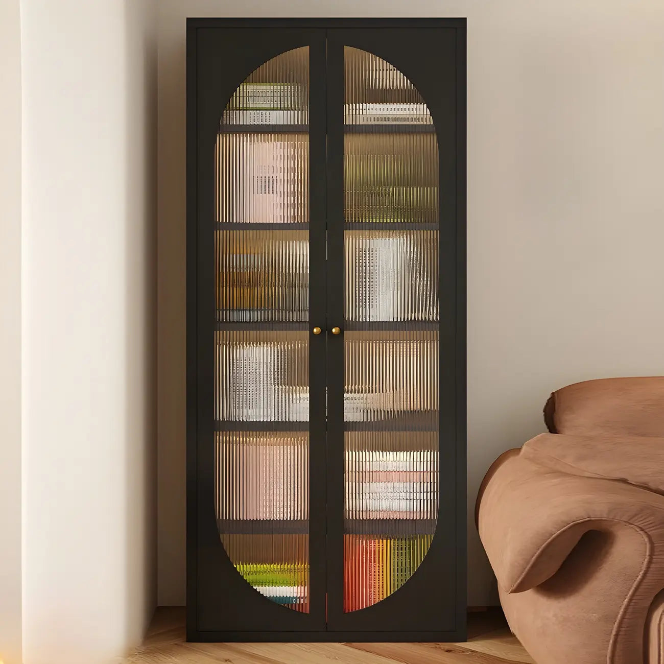 Modern Black Metal Adjustable Shelves Storage Cabinet
