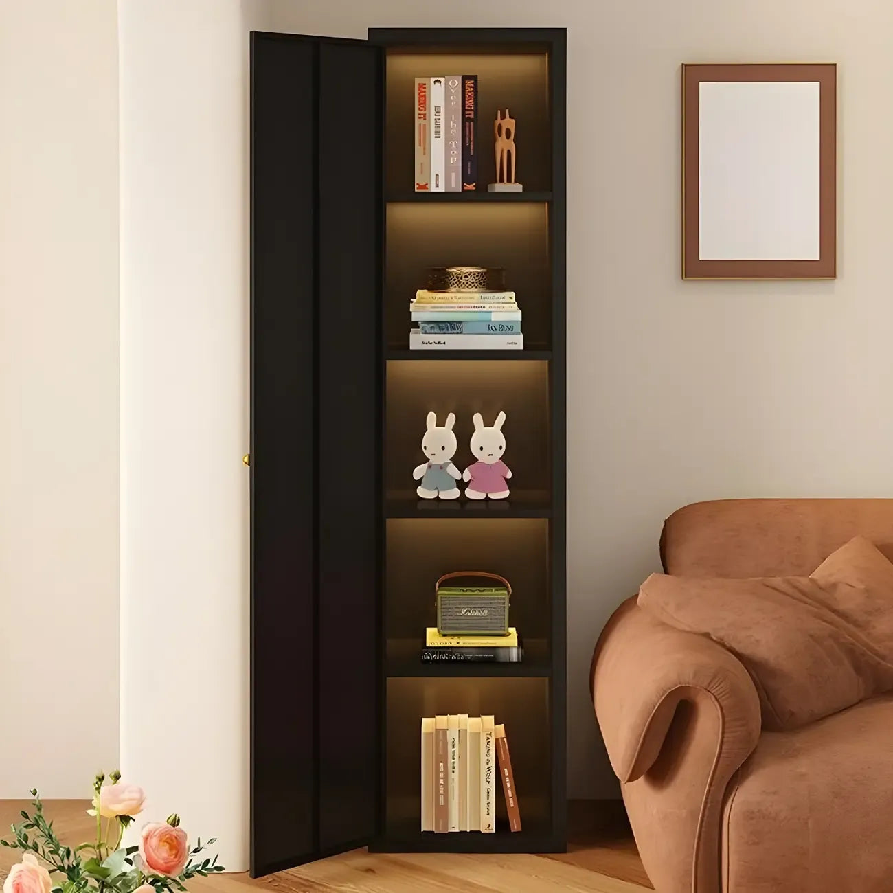 Modern Black Metal Adjustable Shelves Storage Cabinet