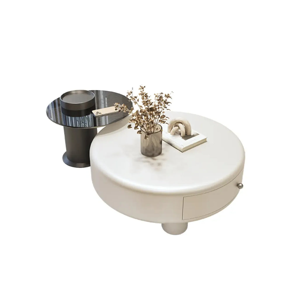 Cream Round Elegant Drawers Round Wood Coffee Table