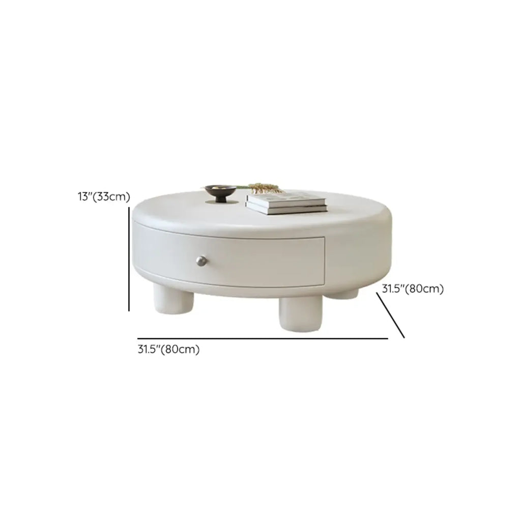 Cream Round Elegant Drawers Round Wood Coffee Table