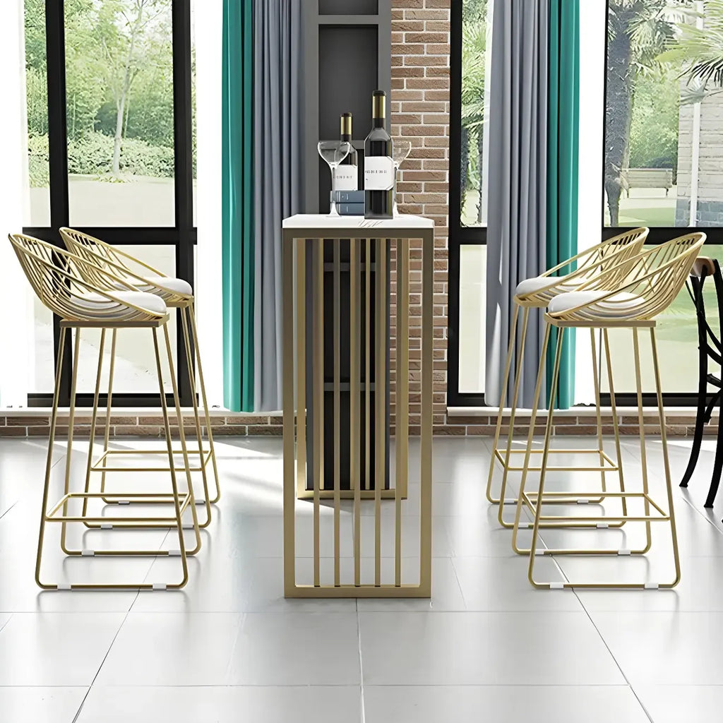 Glam White Faux Marble Gold Rail Metal Base Bar Tables