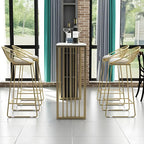 Glam White Faux Marble Gold Rail Metal Base Bar Tables