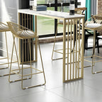 Glam White Faux Marble Gold Rail Metal Base Bar Tables
