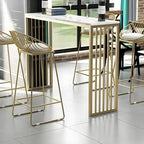 Glam White Faux Marble Gold Rail Metal Base Bar Tables