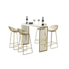 Glam White Faux Marble Gold Rail Metal Base Bar Tables