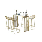 Glam White Faux Marble Gold Rail Metal Base Bar Tables
