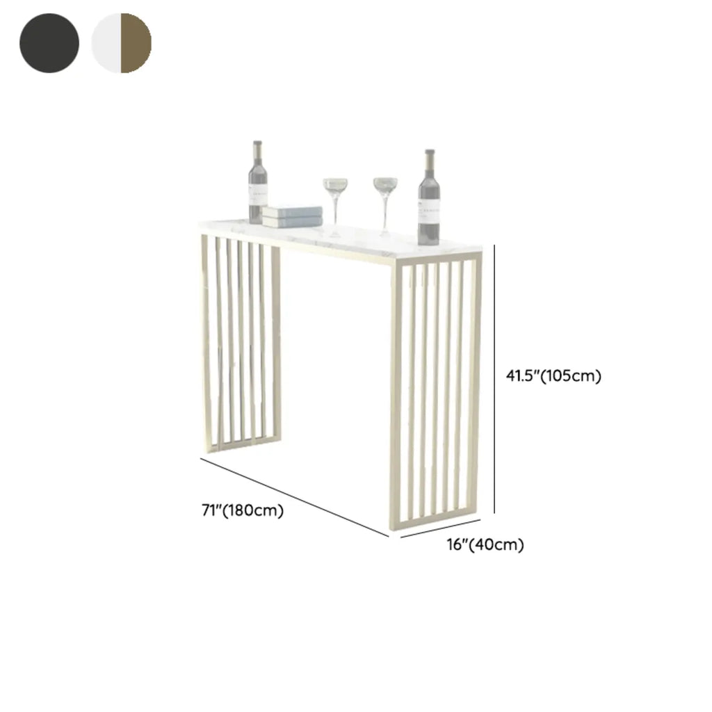 Glam White Faux Marble Gold Rail Metal Base Bar Tables