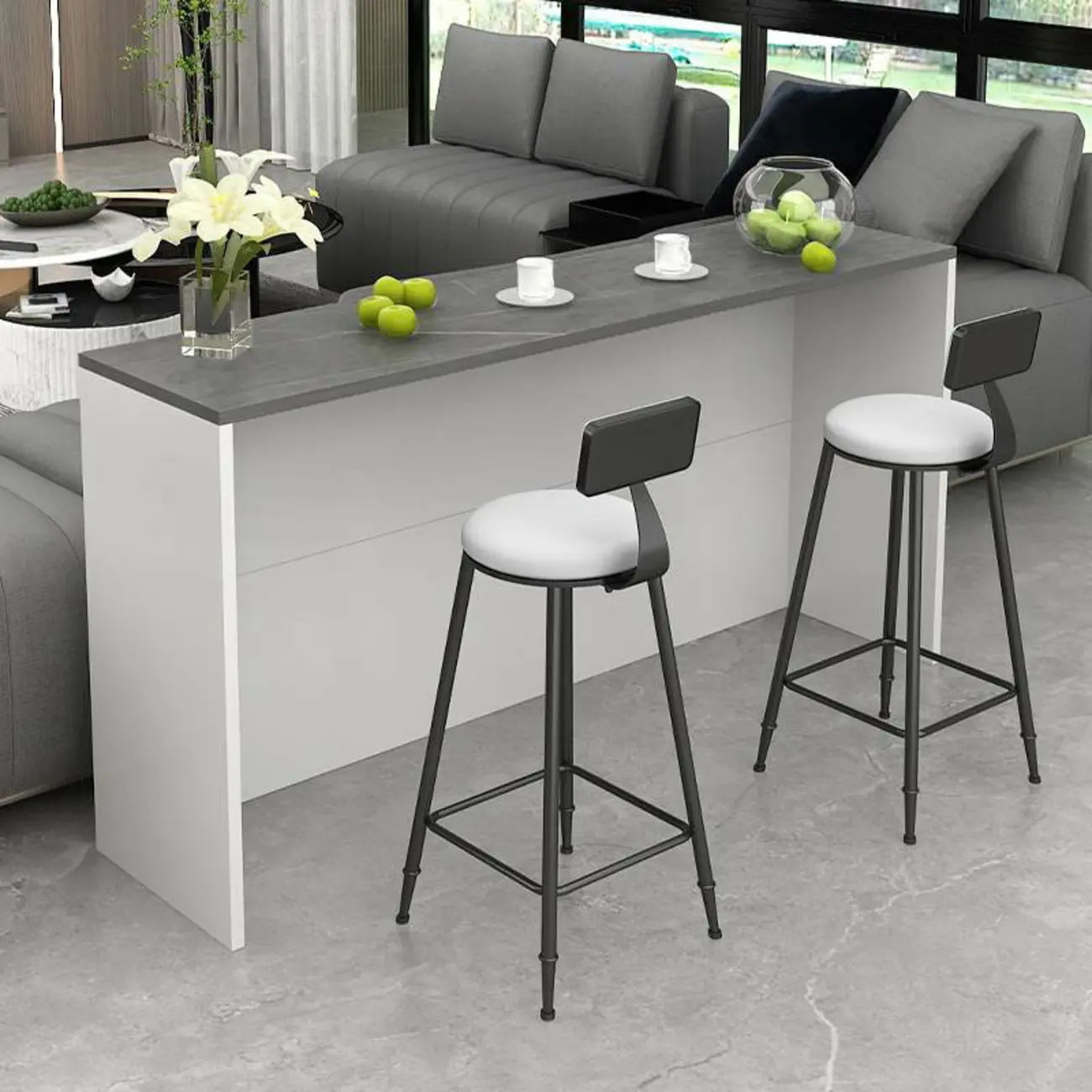Elegance Stone Top Wood Sofa Bar Table for Living Room