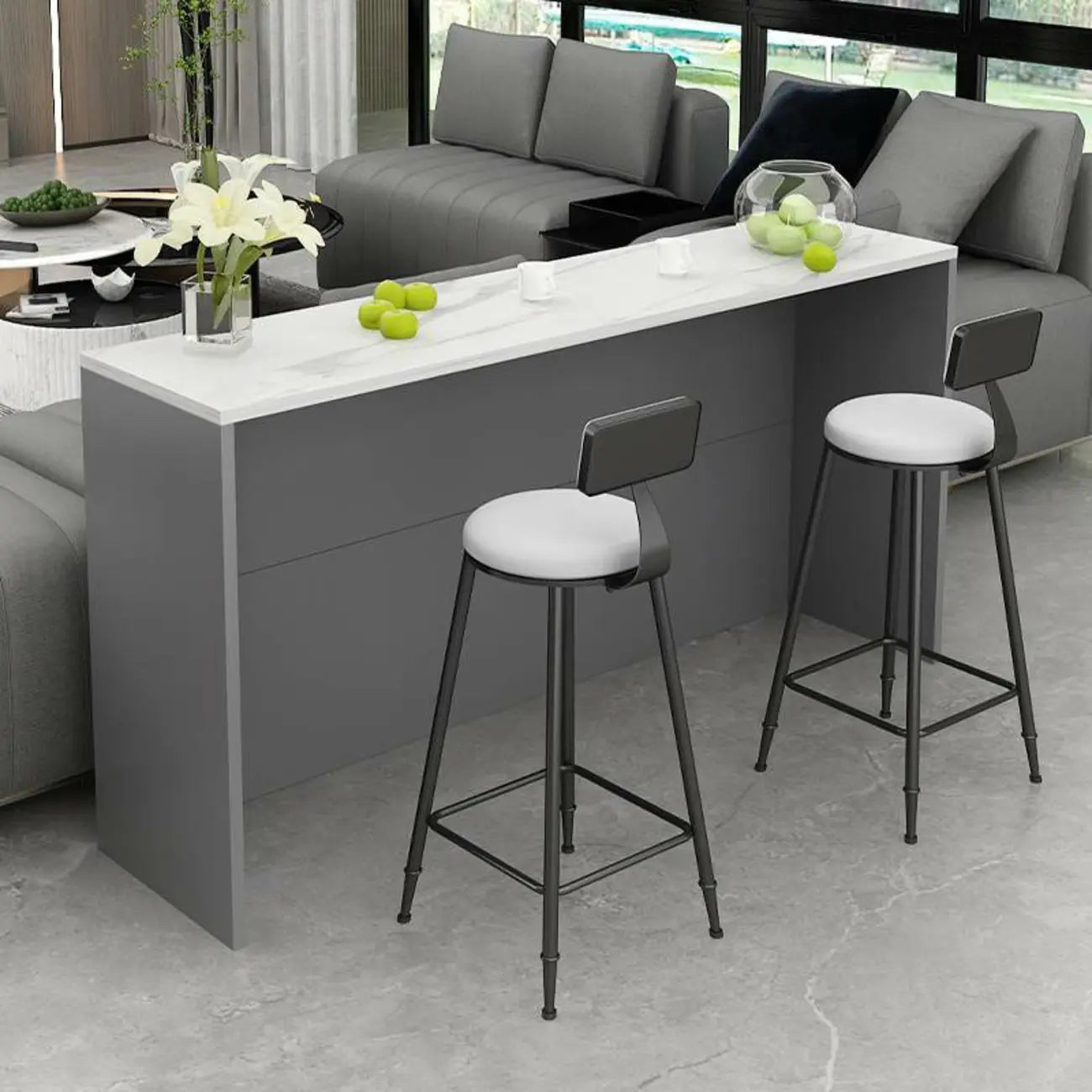 Elegance Stone Top Wood Sofa Bar Table for Living Room