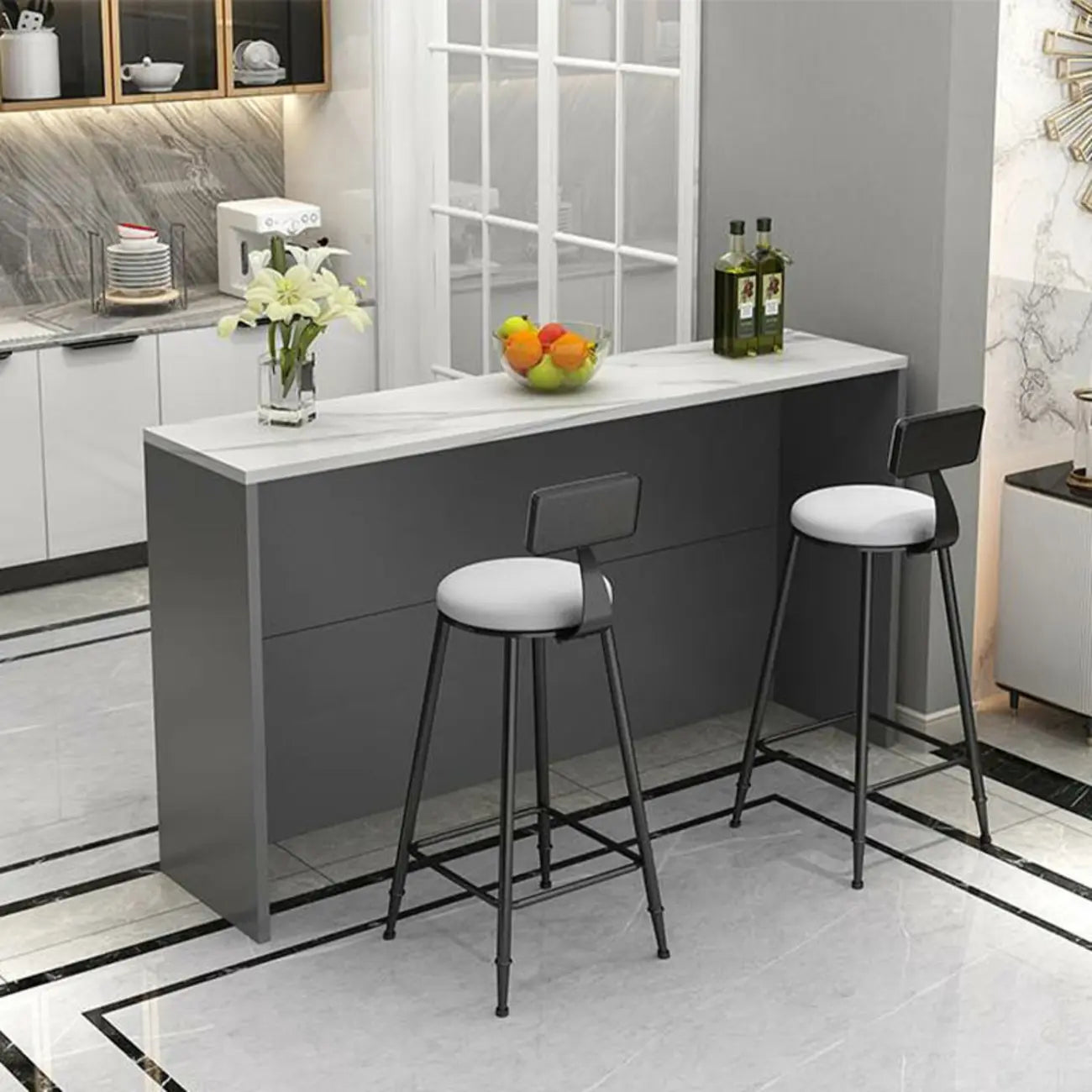 Elegance Stone Top Wood Sofa Bar Table for Living Room