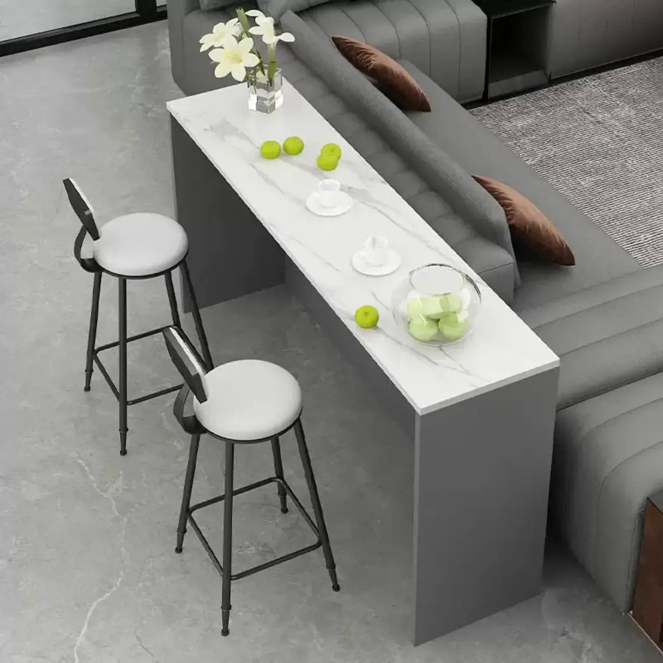 Elegance Stone Top Wood Sofa Bar Table for Living Room