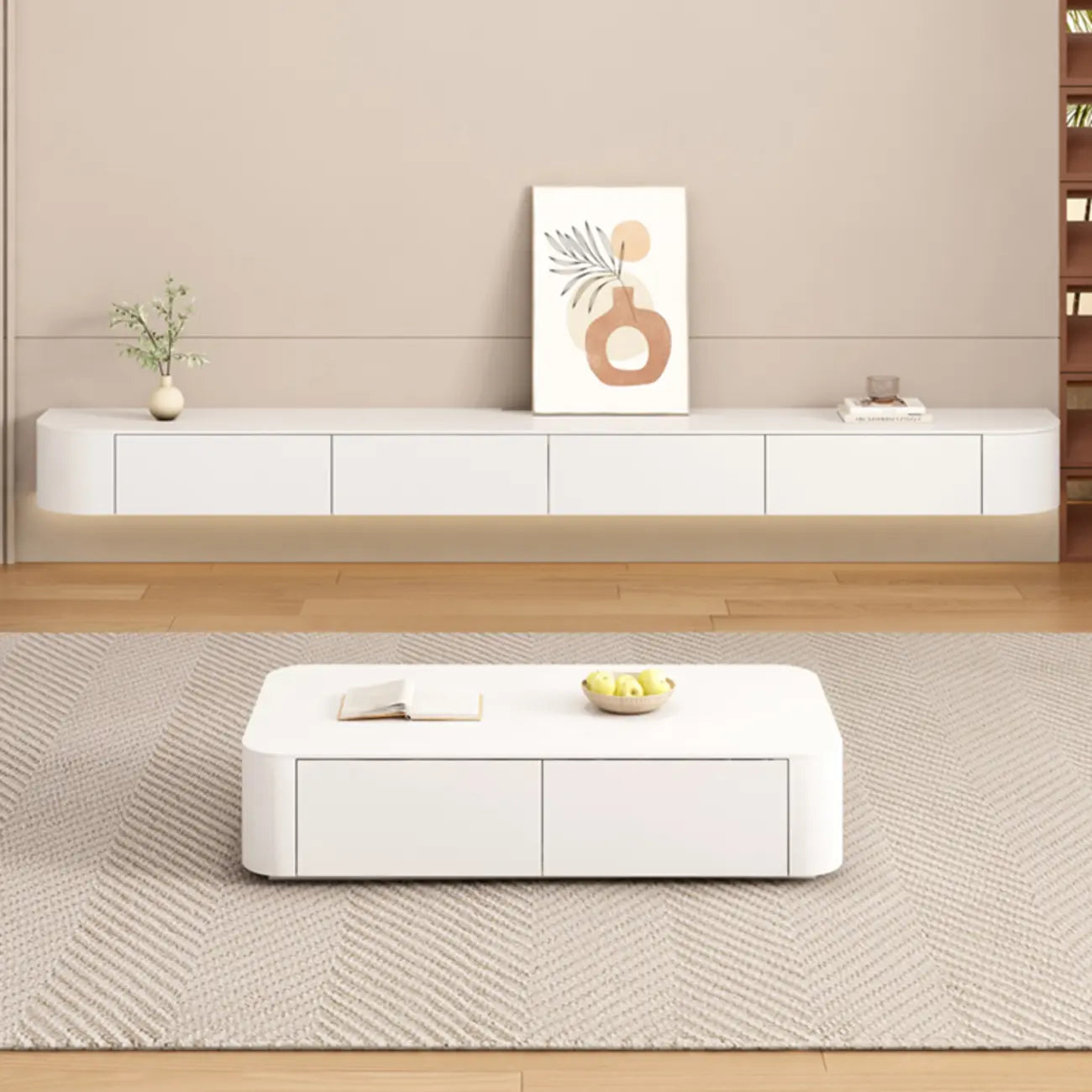 71 Contemporary Grey Stone Floating TV Stand with Cabinet