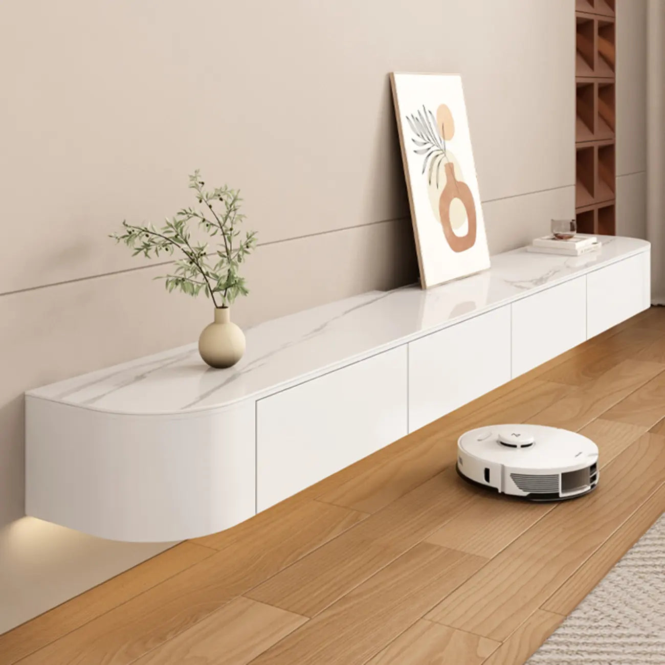 71 Contemporary Grey Stone Floating TV Stand with Cabinet