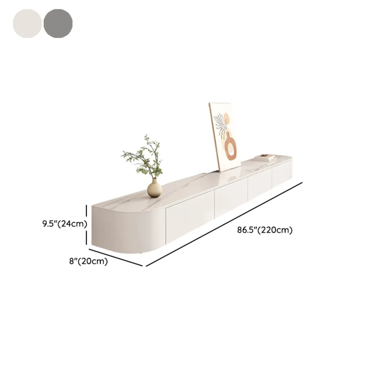 71 Contemporary Grey Stone Floating TV Stand with Cabinet