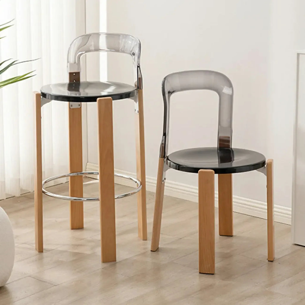 Contemporary Acrylic Wooden Frame Low Back Bar Stools