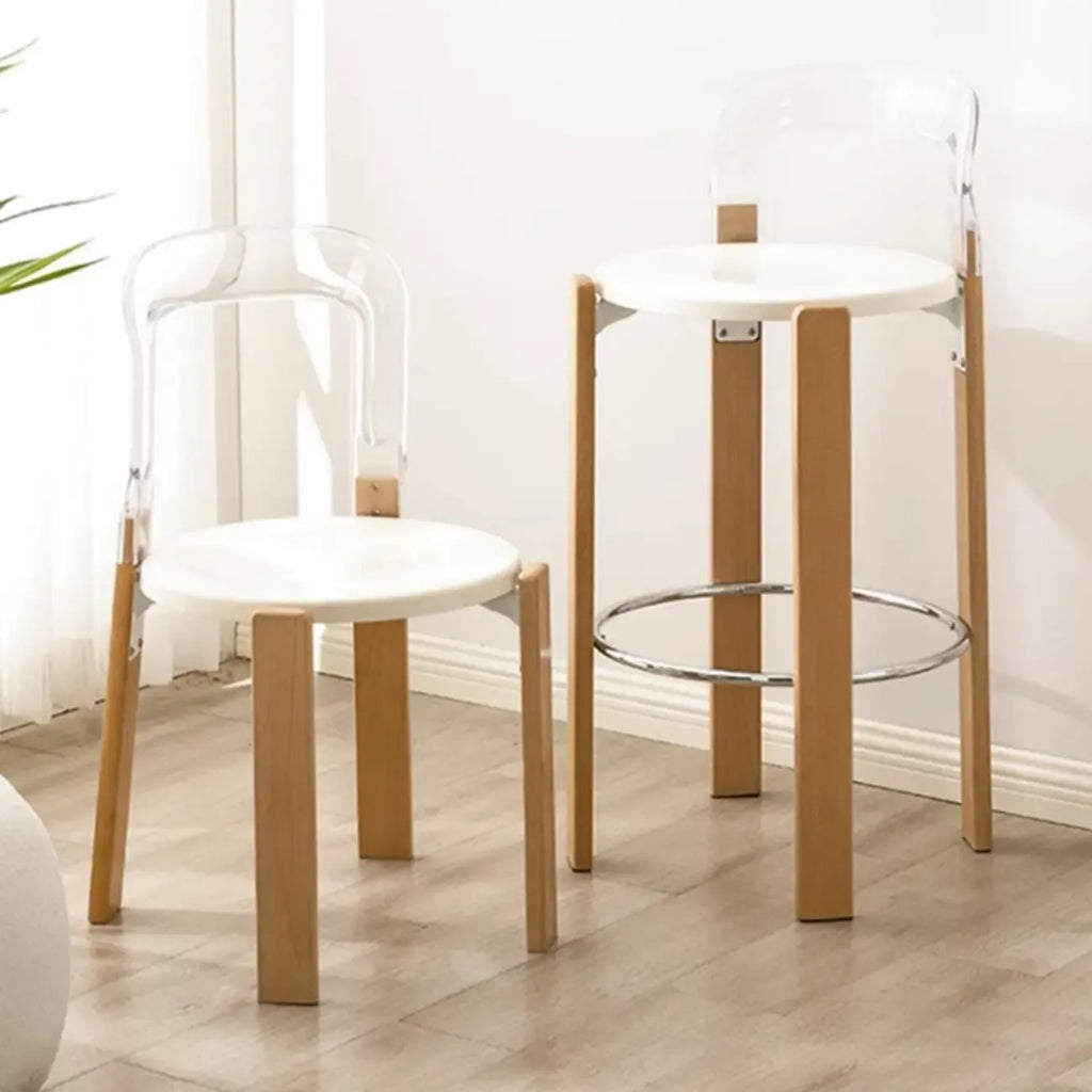 Contemporary Acrylic Wooden Frame Low Back Bar Stools