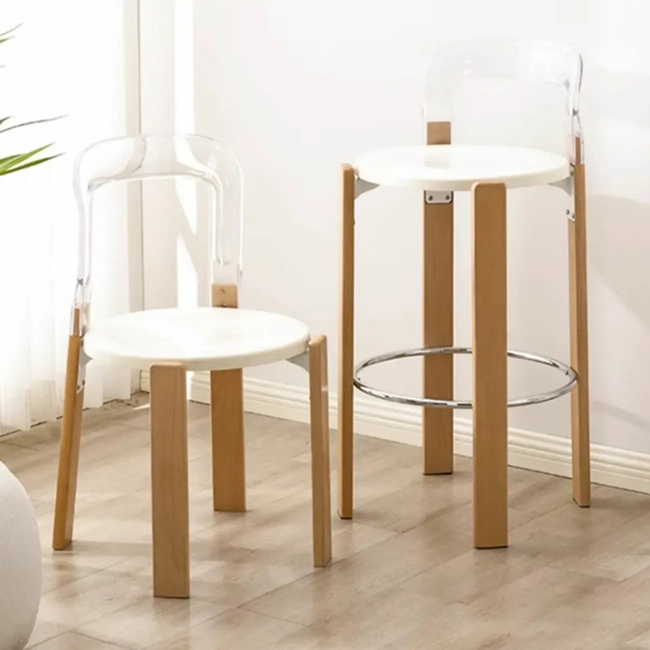 Contemporary Acrylic Wooden Frame Low Back Bar Stools