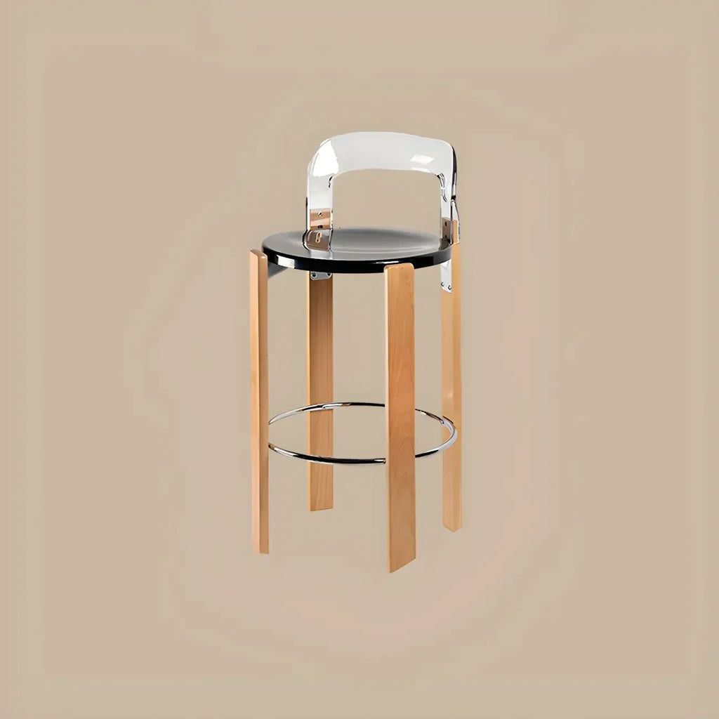 Contemporary Acrylic Wooden Frame Low Back Bar Stools