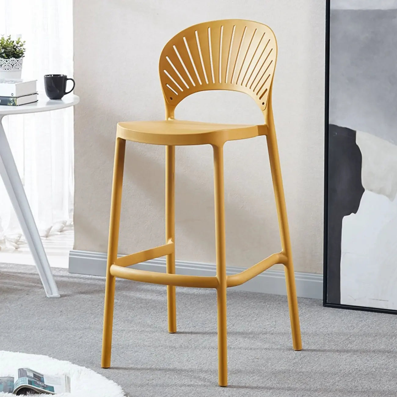 Modern Saddle Plastic Stackable Low Back Bar Height Stools