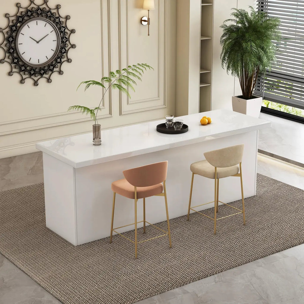 Modern White Faux Marble Wood Storage Bar Tables