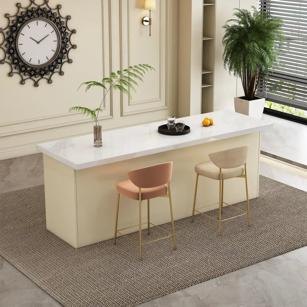 Modern White Faux Marble Wood Storage Bar Tables