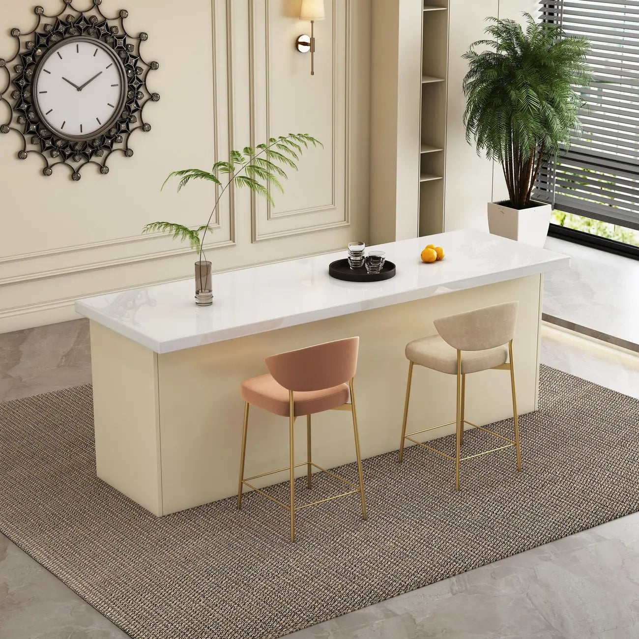 Modern White Faux Marble Wood Storage Bar Tables