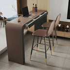 Modern Brown Leather Wooden Curved Bar Tables with 3 Drawers