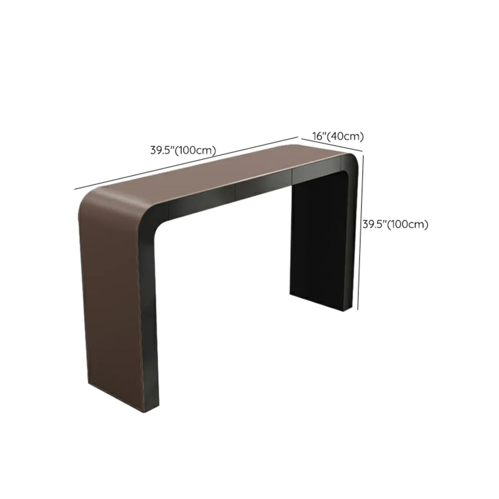 Modern Brown Leather Wooden Curved Bar Tables with 3 Drawers