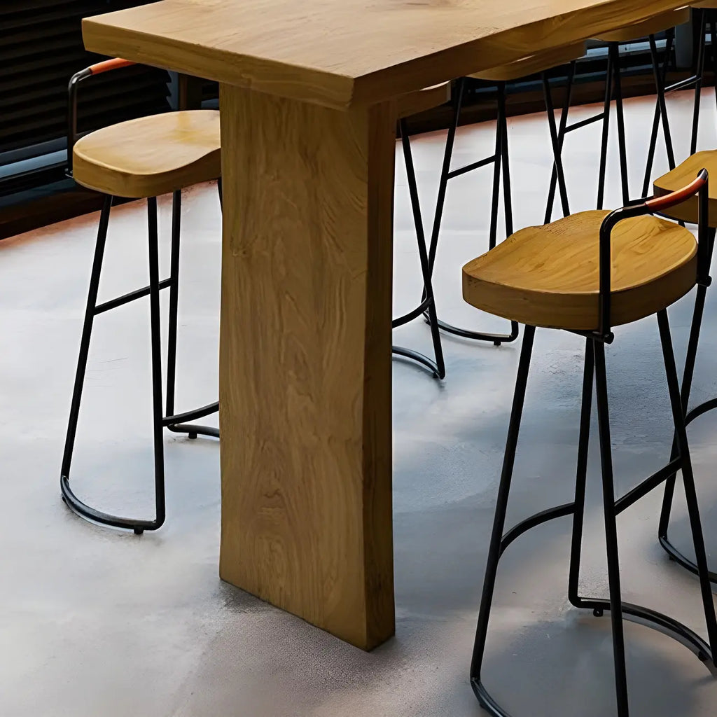 Modern Light Brown Pine Wood Double Pedestal Bar Tables