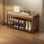 Classic Brown Bamboo Cushioned Shoe Storage Bench