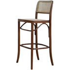 Vintage Wooden Elegance Square Rattan Back High Bar Stool